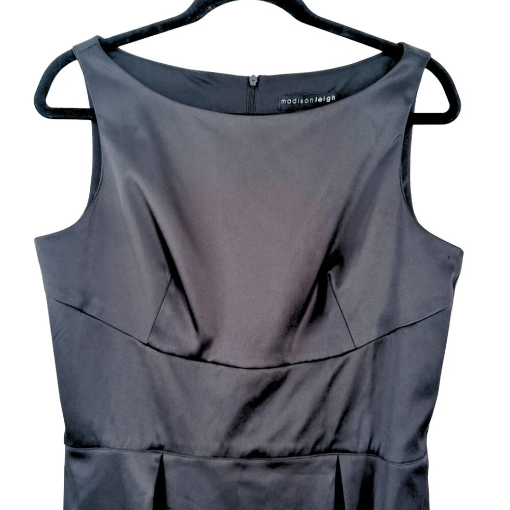 Madison Leigh Black Sleeveless Sheath Dress Bateau Neck Tailored Pencil Size 10 - Picture 5 of 6